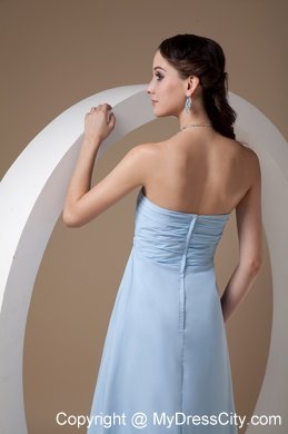 Light Blue Chiffon Empire Strapless Prom Dress with Beadwork