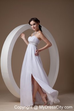 White Chiffon Sweetheart Front Split Prom Dress Beaded