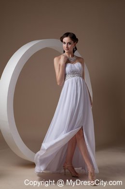 White Chiffon Sweetheart Front Split Prom Dress Beaded