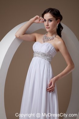 White Chiffon Sweetheart Front Split Prom Dress Beaded