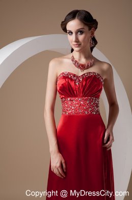 Wine Red Sweetheart Beads Brush Prom Gown with High Slit