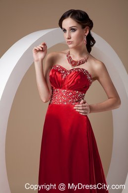 Wine Red Sweetheart Beads Brush Prom Gown with High Slit