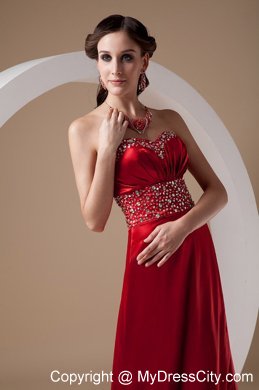 Wine Red Sweetheart Beads Brush Prom Gown with High Slit