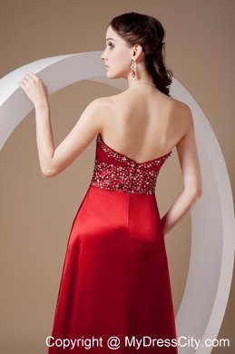 Wine Red Sweetheart Beads Brush Prom Gown with High Slit