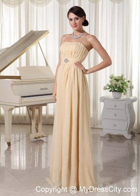 Champagne Ruched Beading Chiffon Prom Dress with Corset back