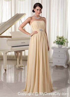 Champagne Ruched Beading Chiffon Prom Dress with Corset back