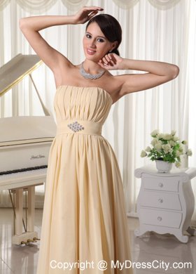 Champagne Ruched Beading Chiffon Prom Dress with Corset back