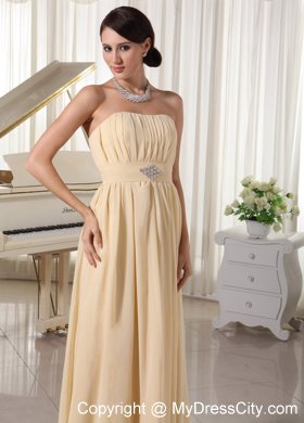 Champagne Ruched Beading Chiffon Prom Dress with Corset back