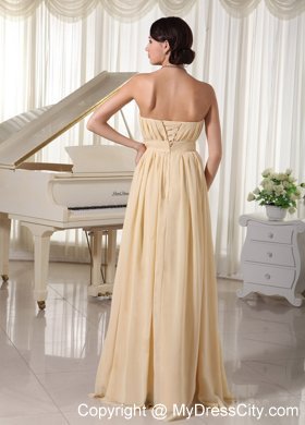 Champagne Ruched Beading Chiffon Prom Dress with Corset back