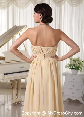 Champagne Ruched Beading Chiffon Prom Dress with Corset back