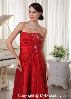 Strapless A-line Wine Red Prom Gown Dress With Embroidery