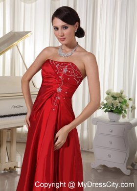 Strapless A-line Wine Red Prom Gown Dress With Embroidery