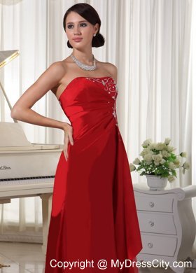 Strapless A-line Wine Red Prom Gown Dress With Embroidery