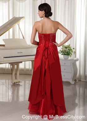 Strapless A-line Wine Red Prom Gown Dress With Embroidery