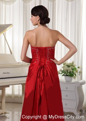 Strapless A-line Wine Red Prom Gown Dress With Embroidery