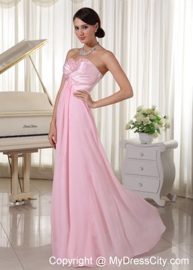 Chiffon and Satin Sweetheart Baby Pink Beaded Prom Dress