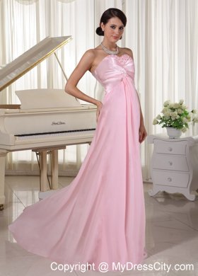 Chiffon and Satin Sweetheart Baby Pink Beaded Prom Dress