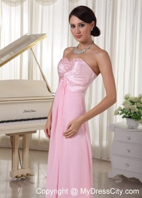 Chiffon and Satin Sweetheart Baby Pink Beaded Prom Dress