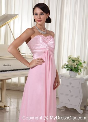 Chiffon and Satin Sweetheart Baby Pink Beaded Prom Dress