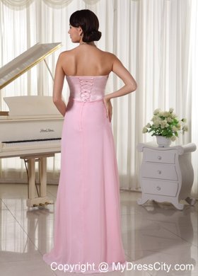 Chiffon and Satin Sweetheart Baby Pink Beaded Prom Dress