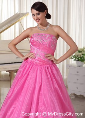 A-line Rose Pink Ruched Prom Dress With Embroidery Beading