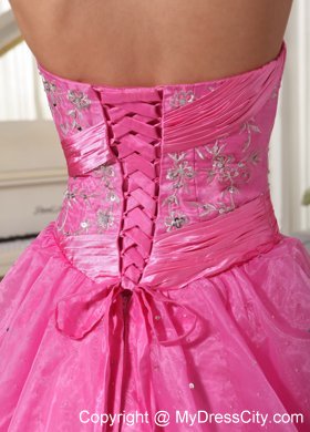 A-line Rose Pink Ruched Prom Dress With Embroidery Beading