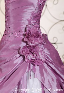 White and Lavender Floral Embroidery Prom Gown Beaded