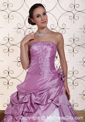 White and Lavender Floral Embroidery Prom Gown Beaded