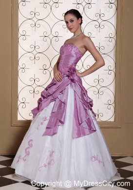 White and Lavender Floral Embroidery Prom Gown Beaded