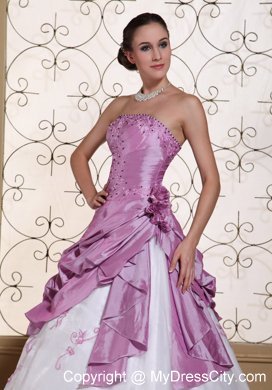 White and Lavender Floral Embroidery Prom Gown Beaded