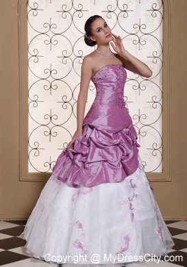 White and Lavender Floral Embroidery Prom Gown Beaded