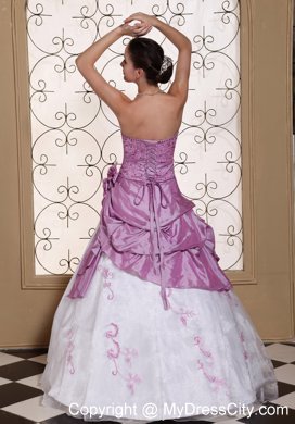 White and Lavender Floral Embroidery Prom Gown Beaded