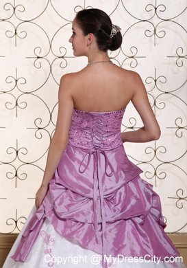 White and Lavender Floral Embroidery Prom Gown Beaded