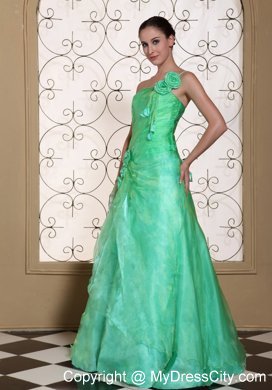 One Shoulder Flowers Turquoise Prom Dress in A-line Design