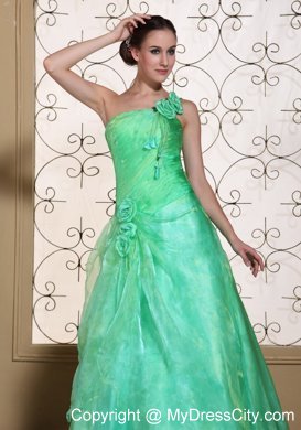 One Shoulder Flowers Turquoise Prom Dress in A-line Design