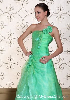 One Shoulder Flowers Turquoise Prom Dress in A-line Design