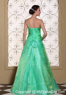 One Shoulder Flowers Turquoise Prom Dress in A-line Design