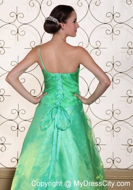 One Shoulder Flowers Turquoise Prom Dress in A-line Design