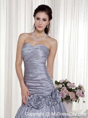 Grey Hand Made Flowers A-line Prom Dress in Sweetheart Ruched