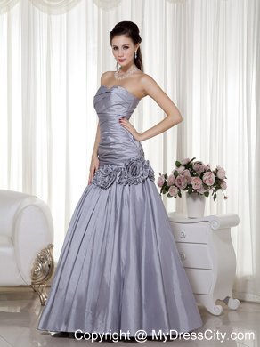 Grey Hand Made Flowers A-line Prom Dress in Sweetheart Ruched