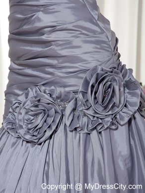 Grey Hand Made Flowers A-line Prom Dress in Sweetheart Ruched