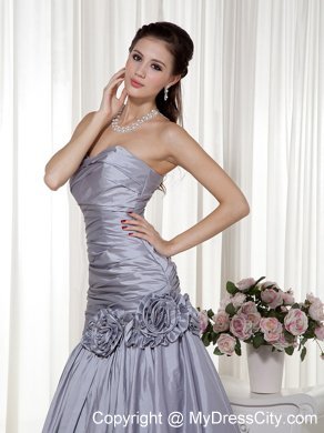 Grey Hand Made Flowers A-line Prom Dress in Sweetheart Ruched