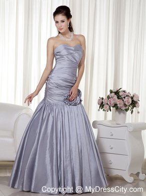 Grey Hand Made Flowers A-line Prom Dress in Sweetheart Ruched