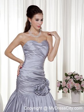 Grey Hand Made Flowers A-line Prom Dress in Sweetheart Ruched