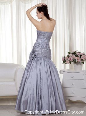 Grey Hand Made Flowers A-line Prom Dress in Sweetheart Ruched