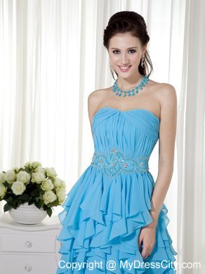 Empire Aqua Blue Strapless Chiffon Beading Dress for Prom