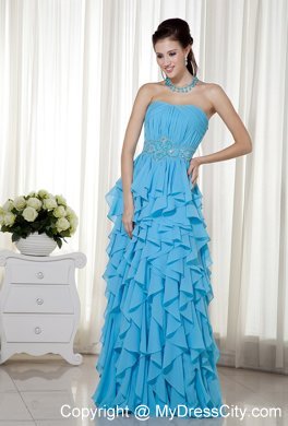 Empire Aqua Blue Strapless Chiffon Beading Dress for Prom