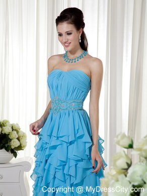 Empire Aqua Blue Strapless Chiffon Beading Dress for Prom