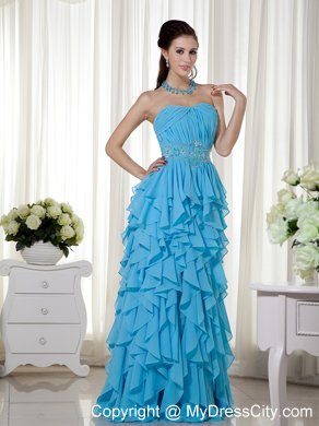 Empire Aqua Blue Strapless Chiffon Beading Dress for Prom