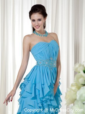 Empire Aqua Blue Strapless Chiffon Beading Dress for Prom